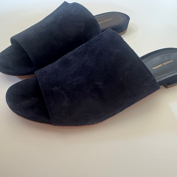 Mansur Gavriel Suede Navy Flat Mules - Picture 1 of 3